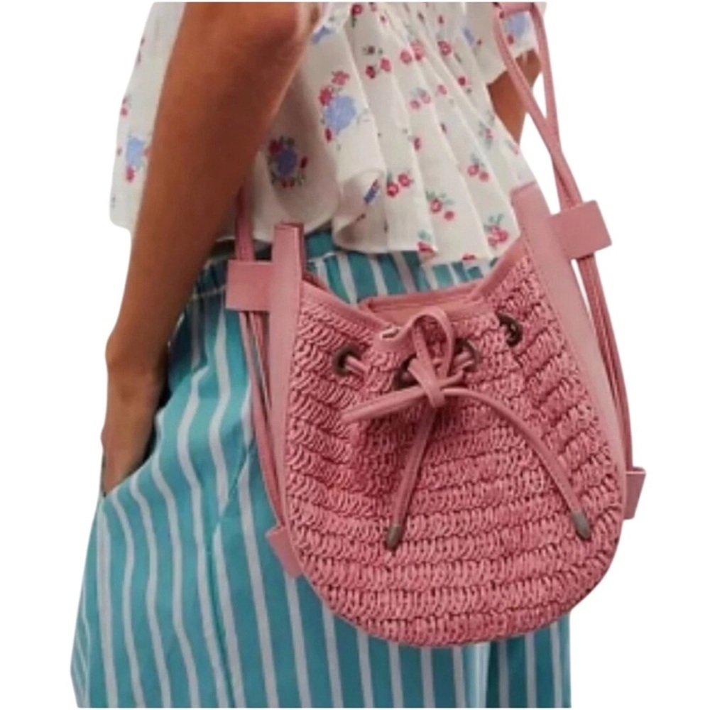 FREE PEOPLE RAFFIA CABANA CROSSBODY VEGAN IN VINTAGE PINK Straw‎ Shoulder Bag